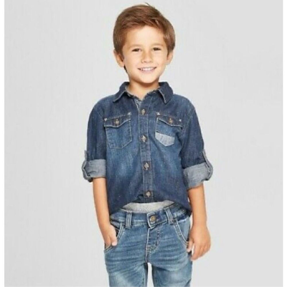 Toddler Boys Genuine Kids Patchwork Denim Jean Button Down Shirt - Sz 4T